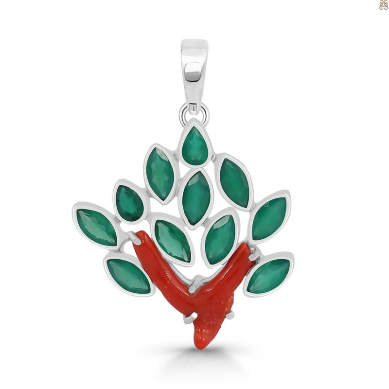 Red Coral/Green Onyx Pendant-2SP COR-1-161