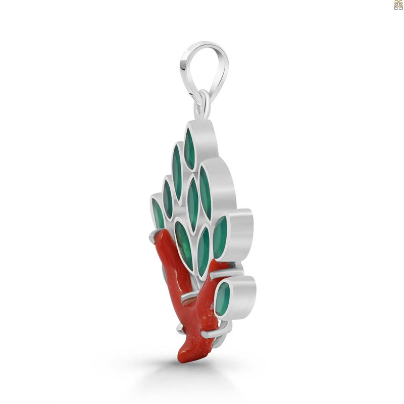 Red Coral/Green Onyx Pendant-2SP COR-1-161