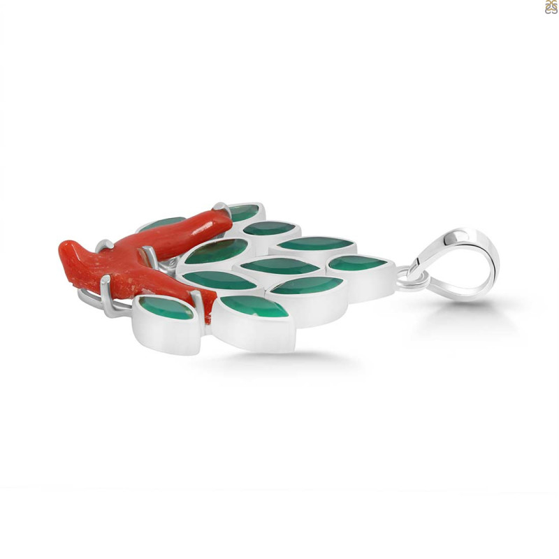 Red Coral/Green Onyx Pendant-2SP COR-1-161