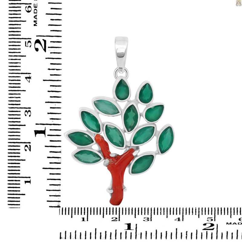 Red Coral/Green Onyx Pendant-2SP COR-1-162