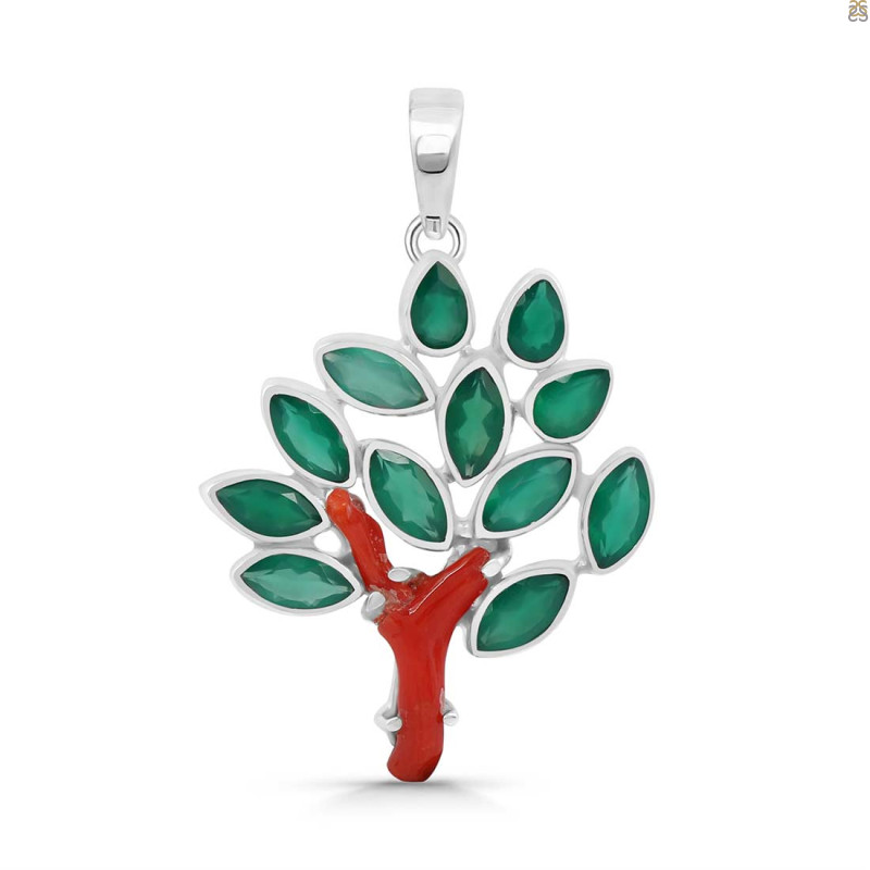 Red Coral/Green Onyx Pendant-2SP COR-1-162