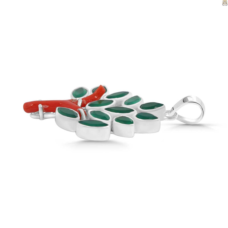 Red Coral/Green Onyx Pendant-2SP COR-1-162