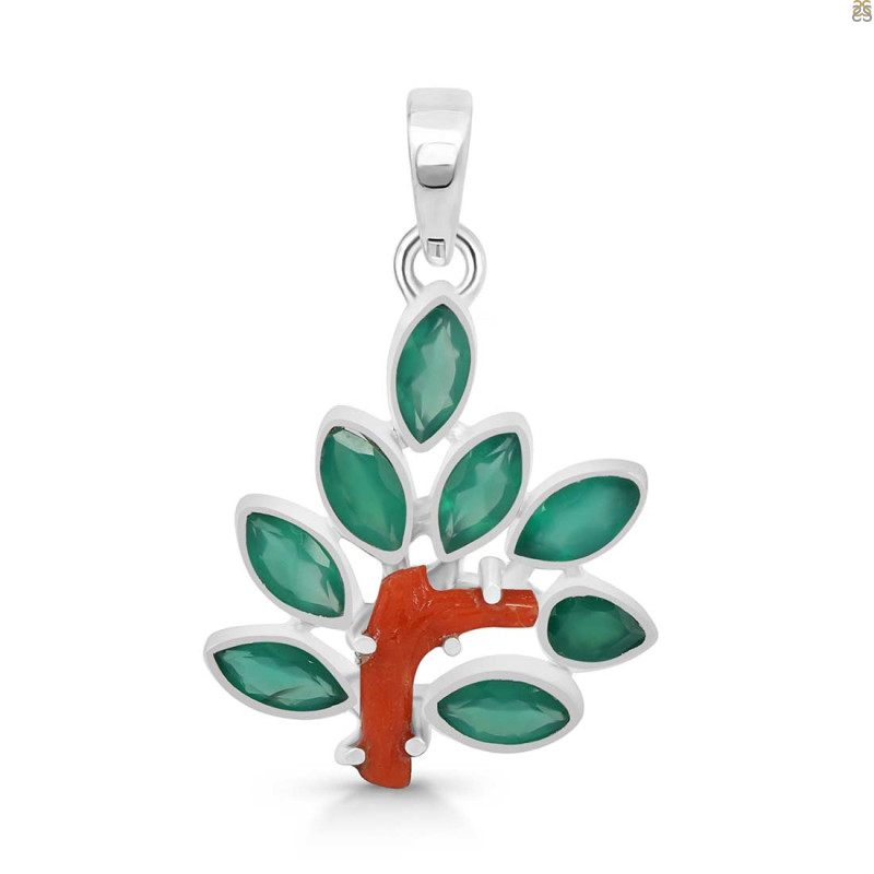 Red Coral/Green Onyx Pendant-2SP COR-1-163