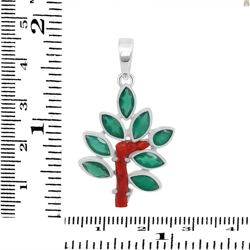 Red Coral/Green Onyx Pendant-2SP COR-1-164