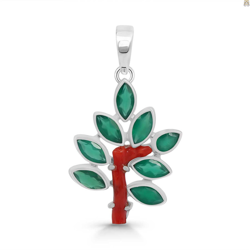 Red Coral/Green Onyx Pendant-2SP COR-1-164
