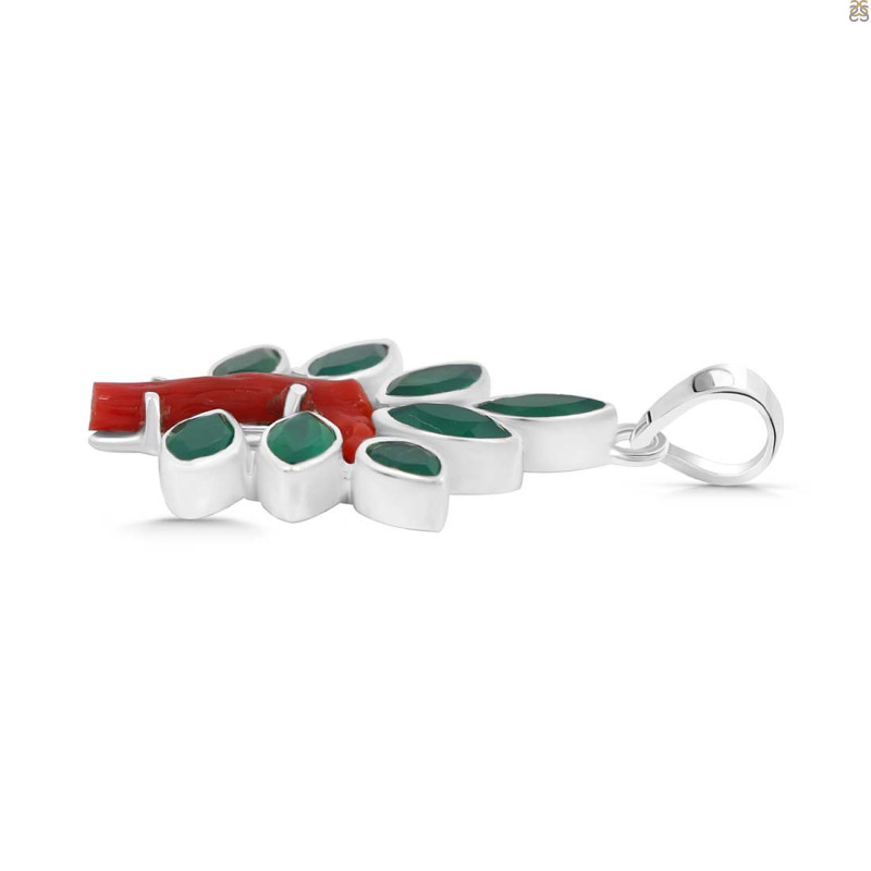 Red Coral/Green Onyx Pendant-2SP COR-1-164