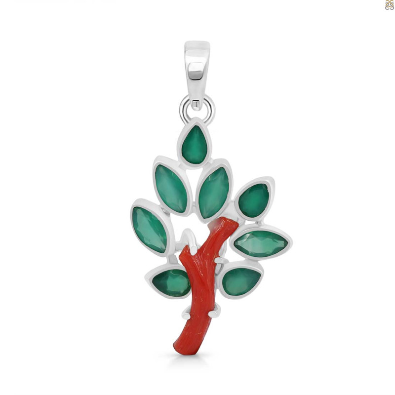 Red Coral/Green Onyx Pendant-2SP COR-1-165
