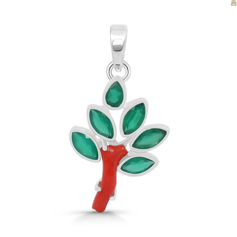 Red Coral/Green Onyx Pendant-2SP COR-1-166