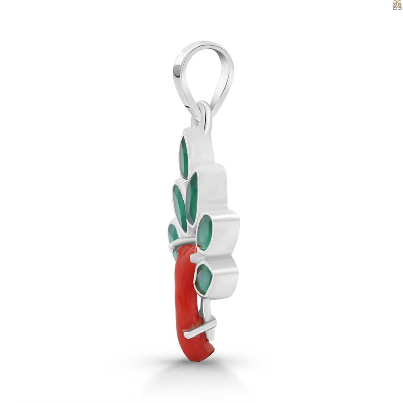 Red Coral/Green Onyx Pendant-2SP COR-1-166