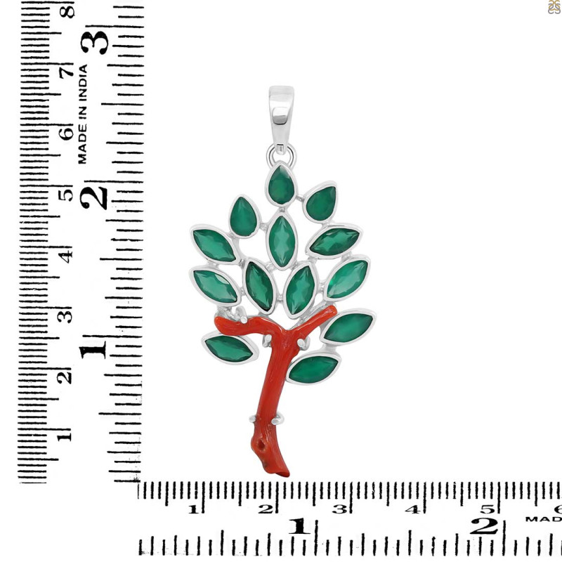 Red Coral/Green Onyx Pendant-2SP COR-1-168
