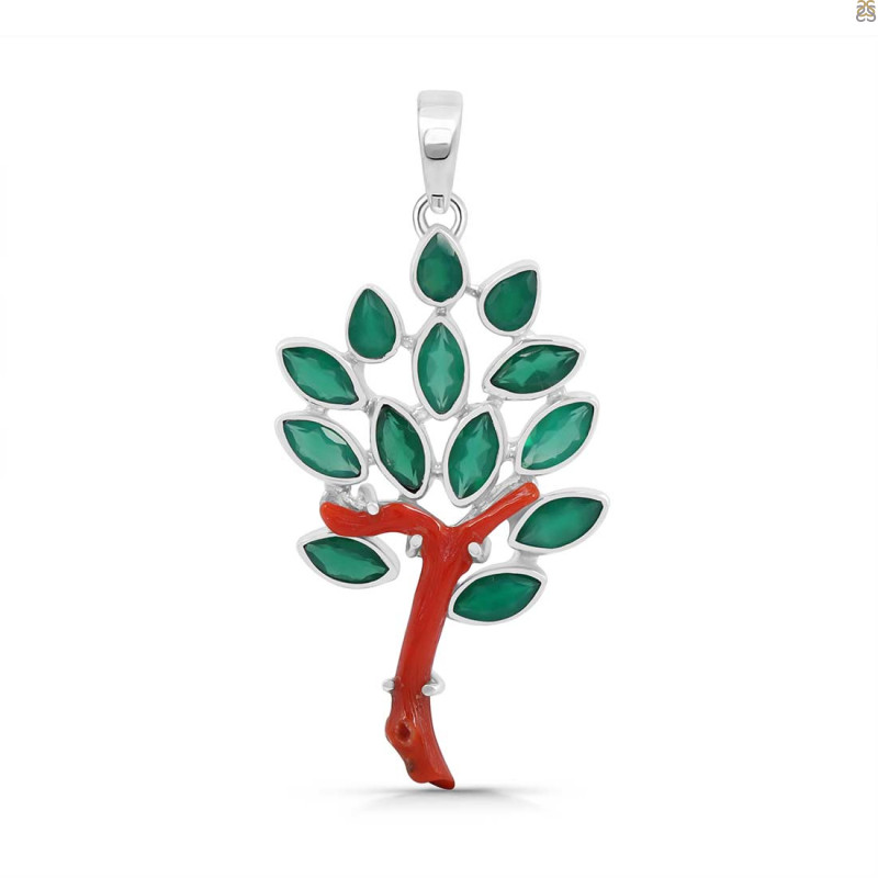 Red Coral/Green Onyx Pendant-2SP COR-1-168