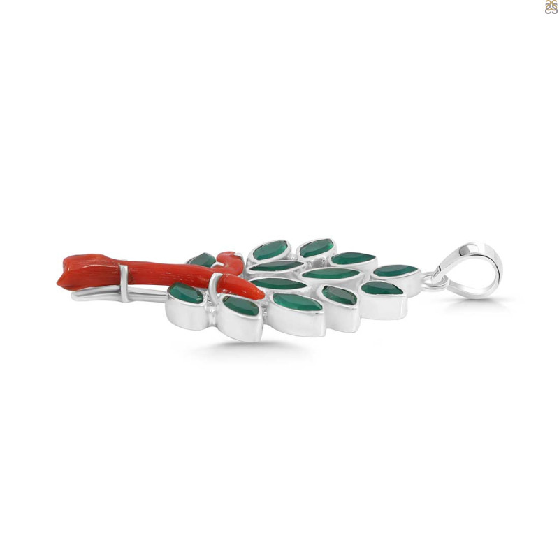 Red Coral/Green Onyx Pendant-2SP COR-1-168