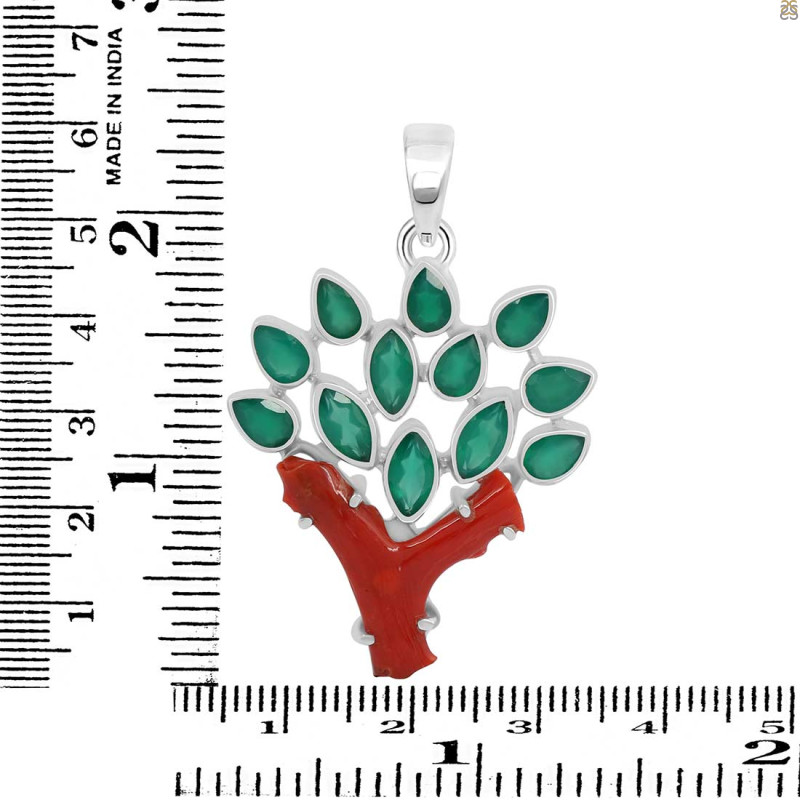 Red Coral/Green Onyx Pendant-2SP COR-1-169