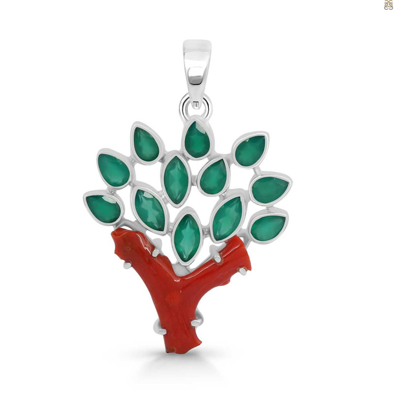 Red Coral/Green Onyx Pendant-2SP COR-1-169