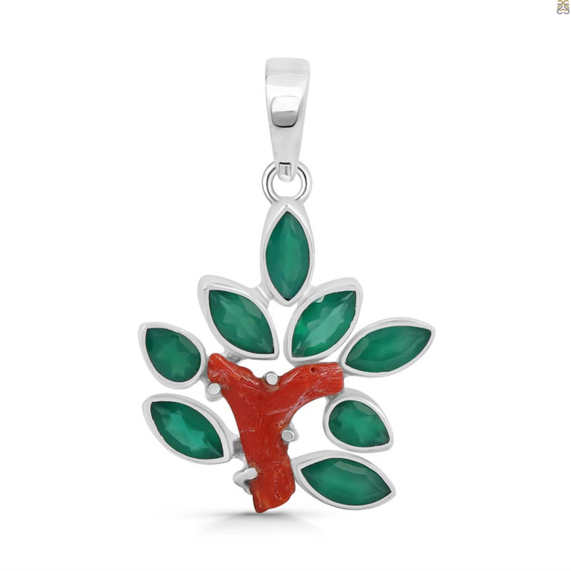 Red Coral/Green Onyx Pendant-2SP COR-1-47