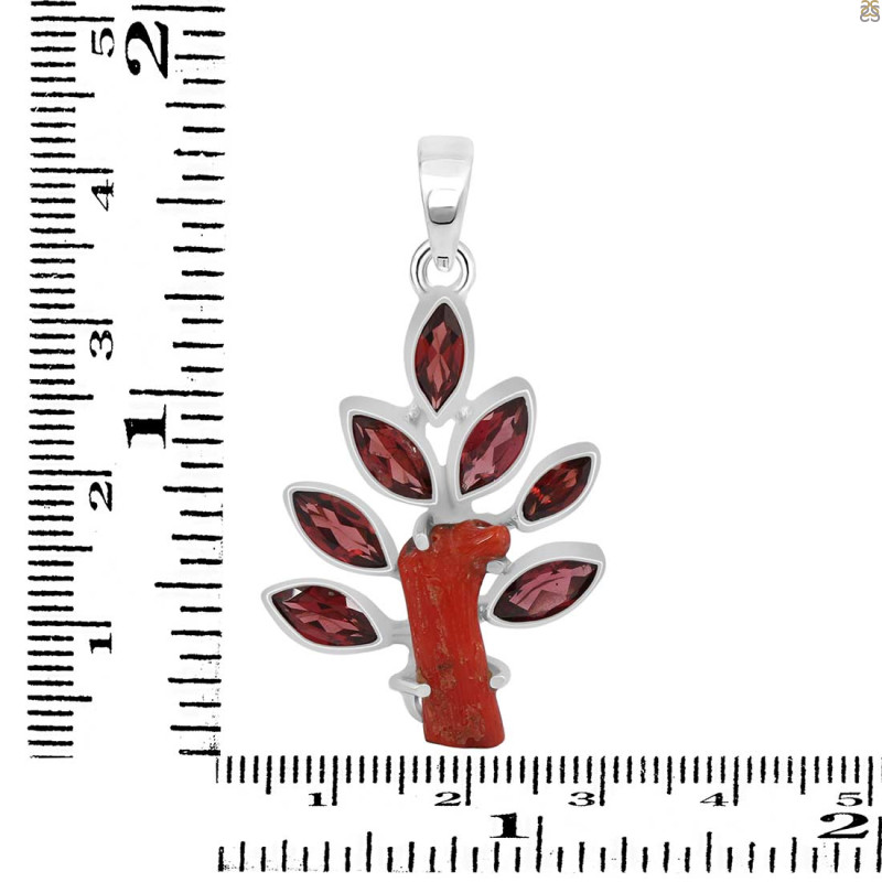 Red Coral/Garnet Pendant-2SP COR-1-76