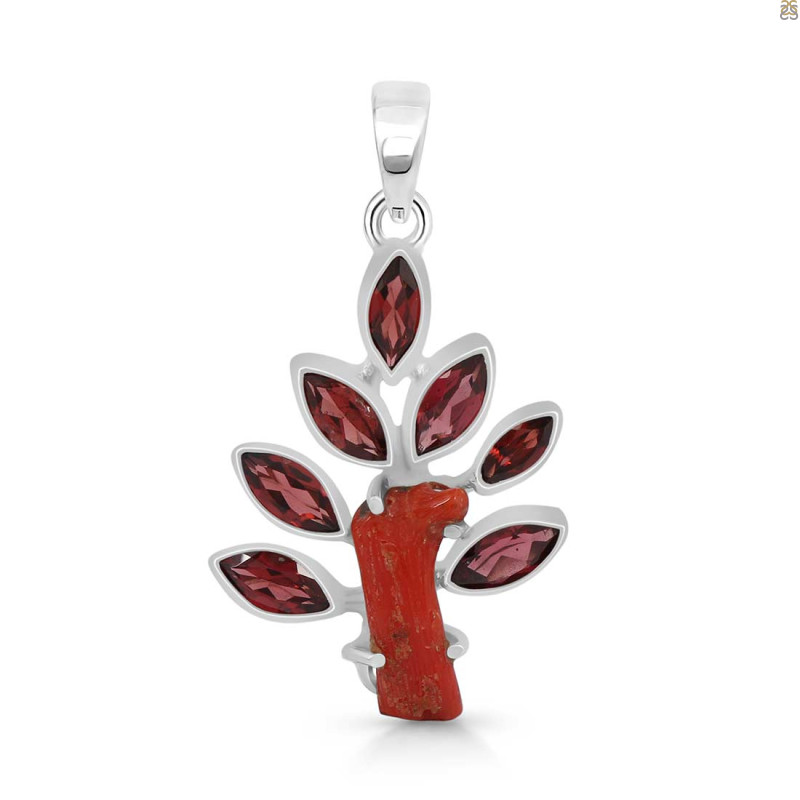 Red Coral/Garnet Pendant-2SP COR-1-76