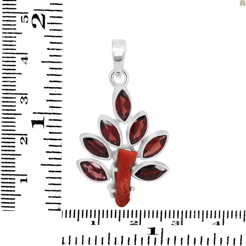 Red Coral/Garnet Pendant-2SP COR-1-77