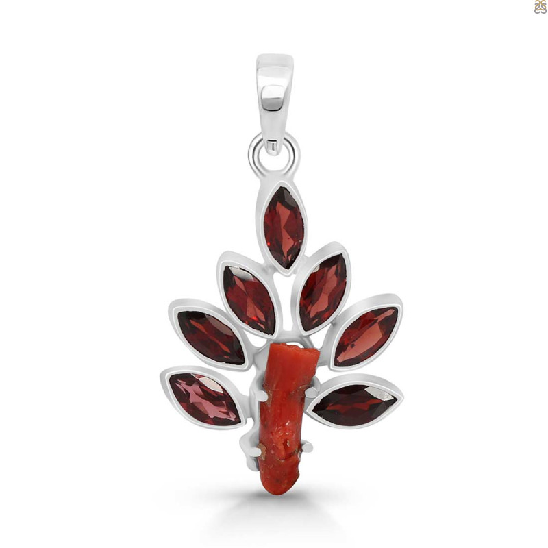 Red Coral/Garnet Pendant-2SP COR-1-77