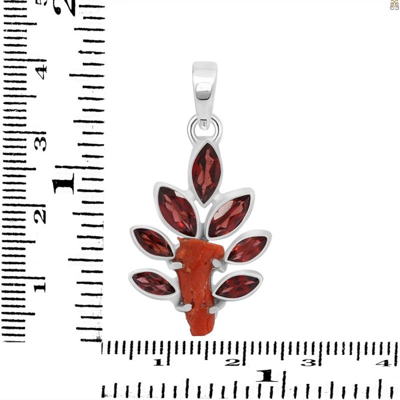 Red Coral/Garnet Pendant-2SP COR-1-78