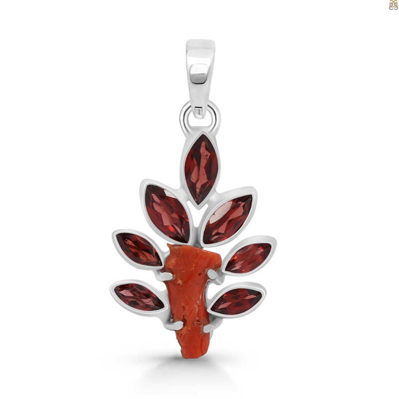 Red Coral/Garnet Pendant-2SP COR-1-78