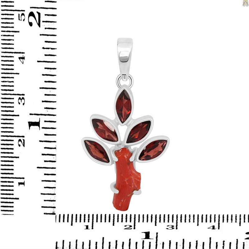 Red Coral/Garnet Pendant-2SP COR-1-79