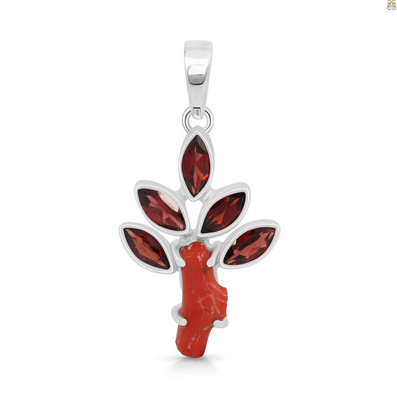 Red Coral/Garnet Pendant-2SP COR-1-79