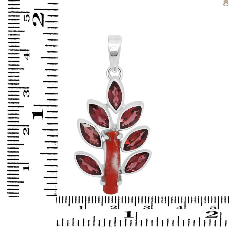 Red Coral/Garnet Pendant-2SP COR-1-80