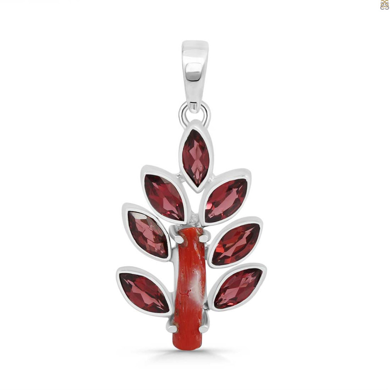 Red Coral/Garnet Pendant-2SP COR-1-80