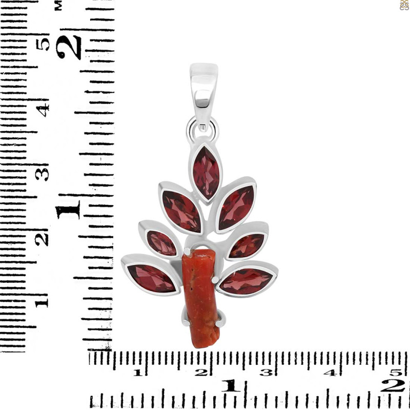 Red Coral/Garnet Pendant-2SP COR-1-86