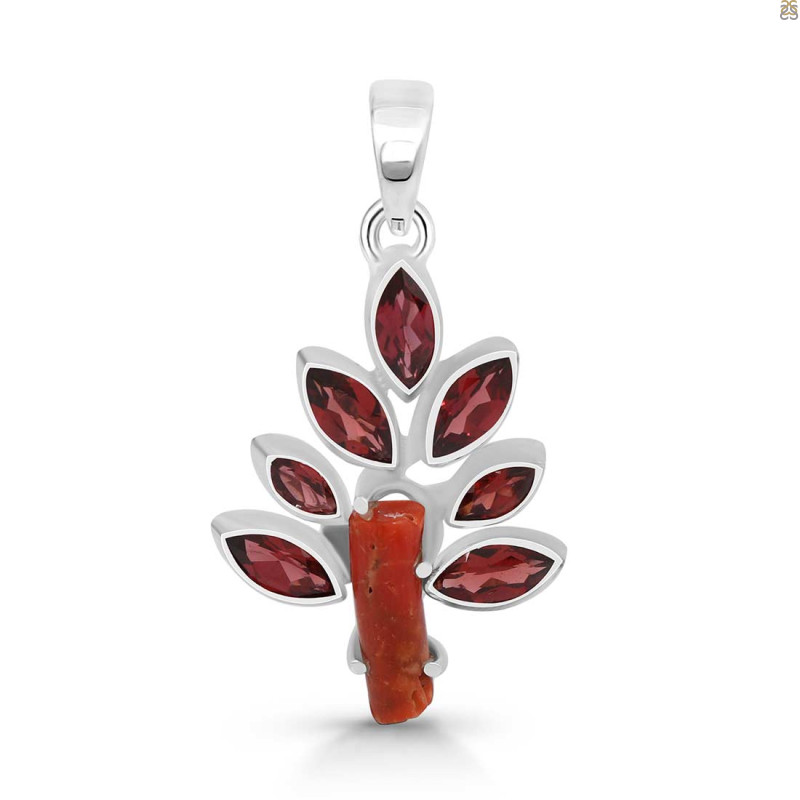 Red Coral/Garnet Pendant-2SP COR-1-86