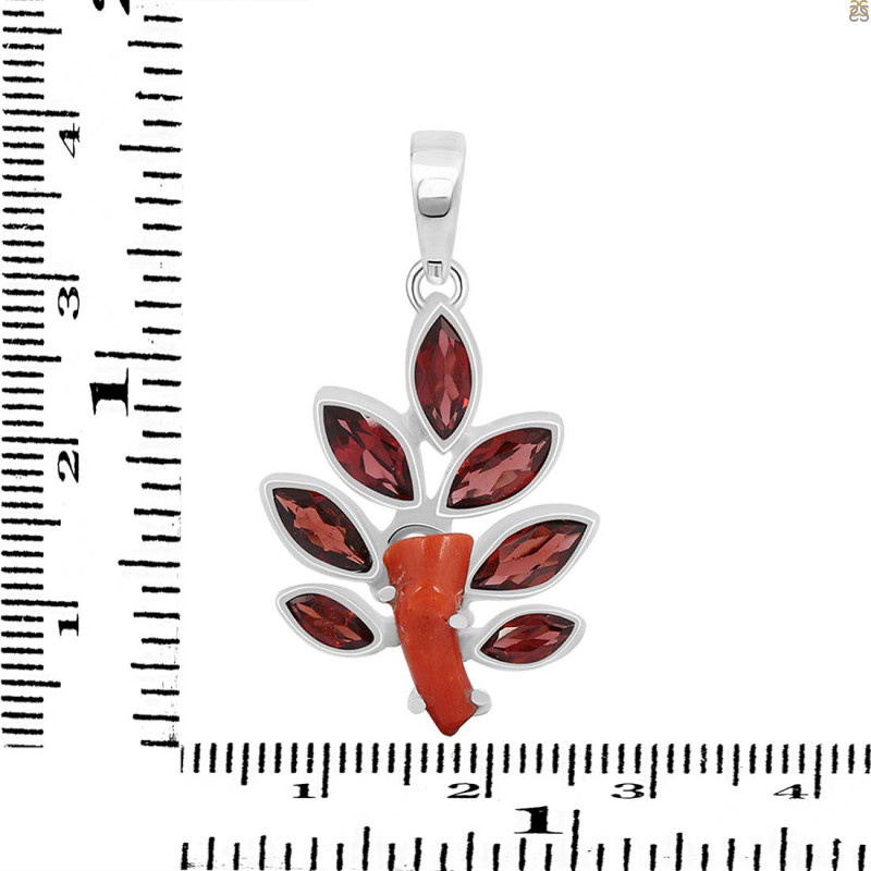 Red Coral/Garnet Pendant-2SP COR-1-87