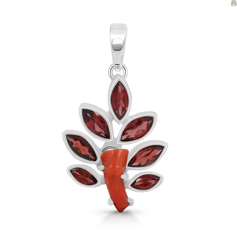 Red Coral/Garnet Pendant-2SP COR-1-87