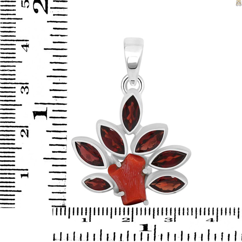 Red Coral/Garnet Pendant-2SP COR-1-89