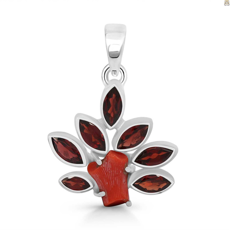 Red Coral/Garnet Pendant-2SP COR-1-89