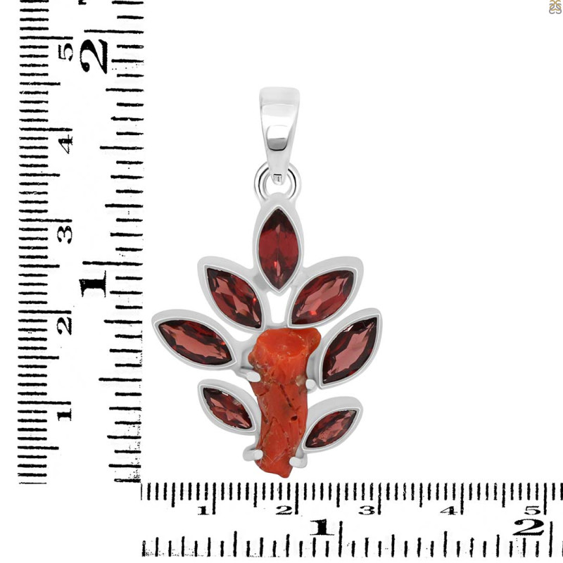 Red Coral/Garnet Pendant-2SP COR-1-91