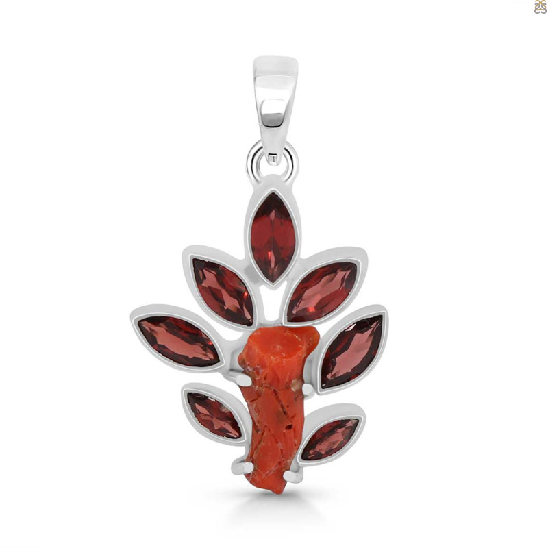 Red Coral/Garnet Pendant-2SP COR-1-91