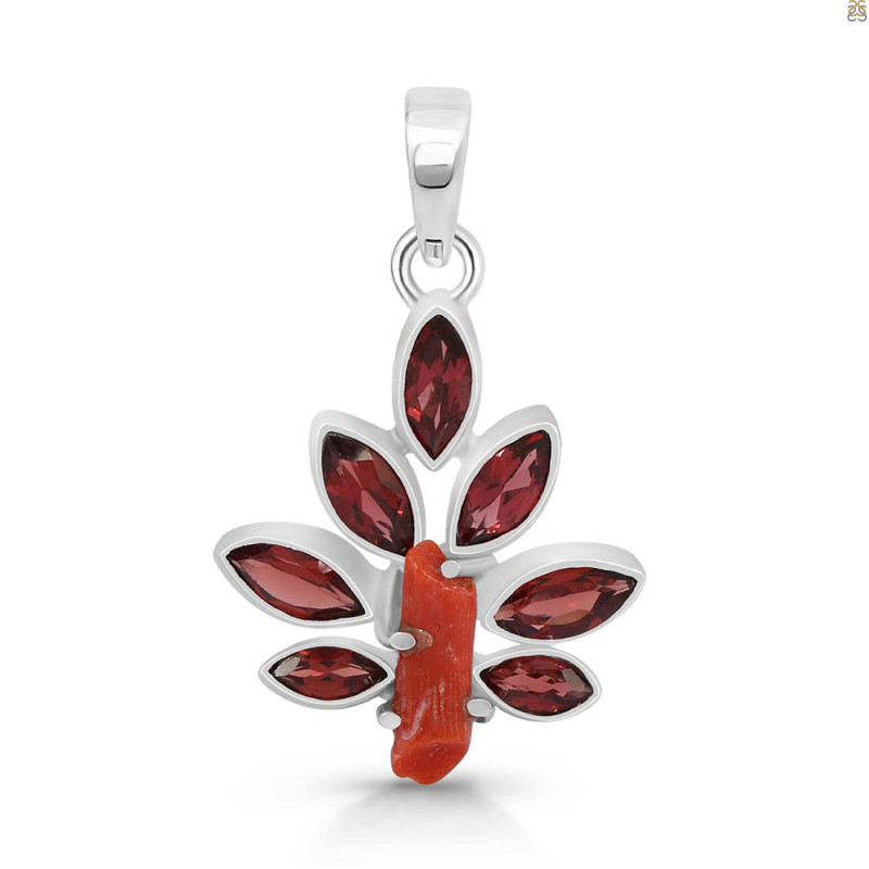 Red Coral/Garnet Pendant-2SP COR-1-92