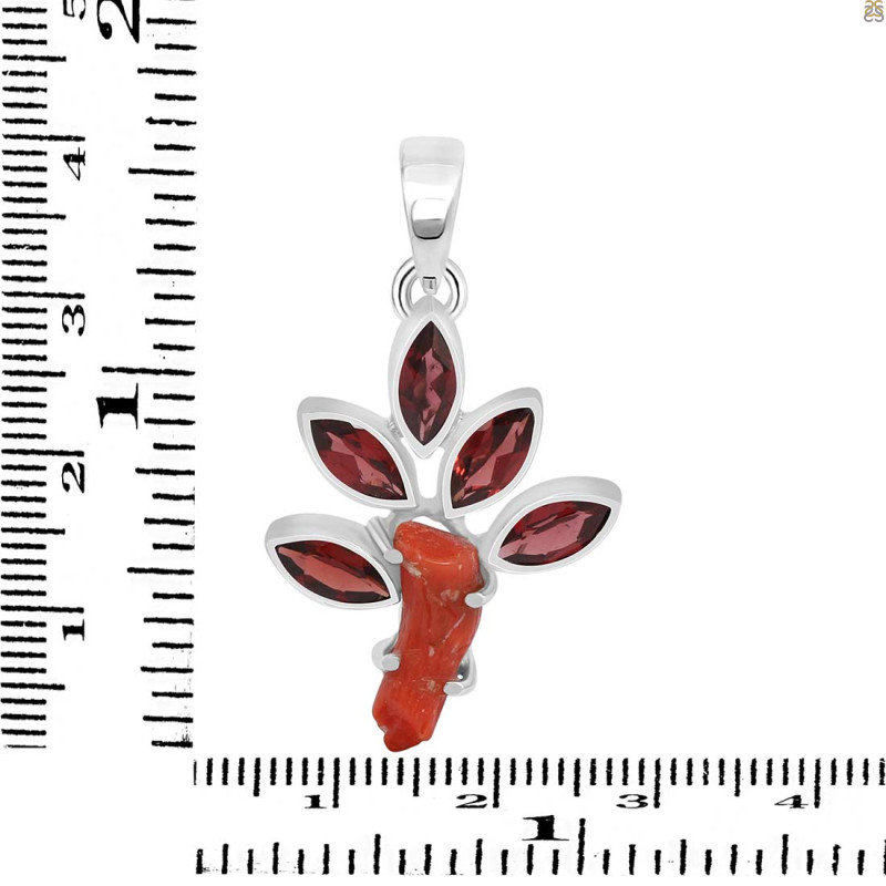 Red Coral/Garnet Pendant-2SP COR-1-95