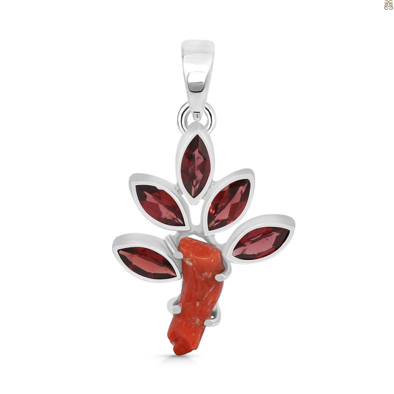 Red Coral/Garnet Pendant-2SP COR-1-95