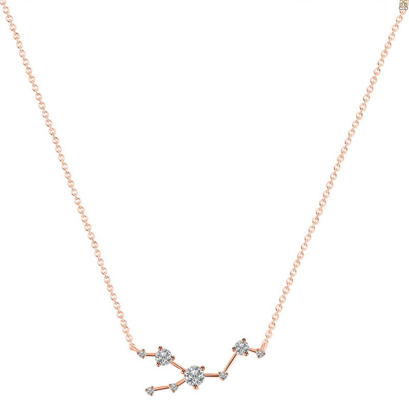 Taurus Zodiac Star Constellation Crystal & White Topaz Necklace CST-RDN-492.