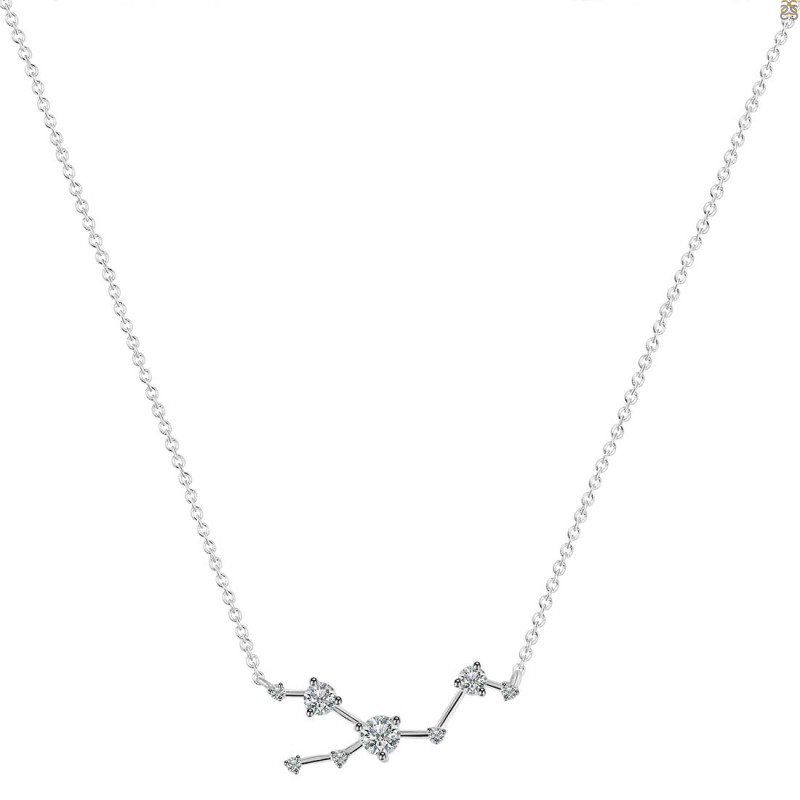 Taurus Zodiac Star Constellation Crystal & White Topaz Necklace CST-RDN-492.