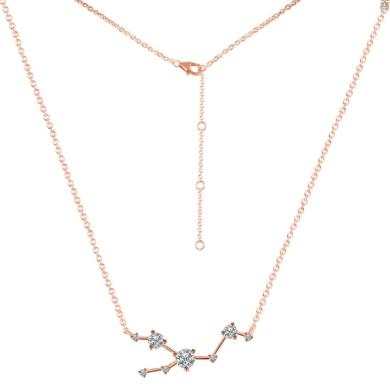 Taurus Zodiac Star Constellation Crystal & White Topaz Necklace CST-RDN-492.