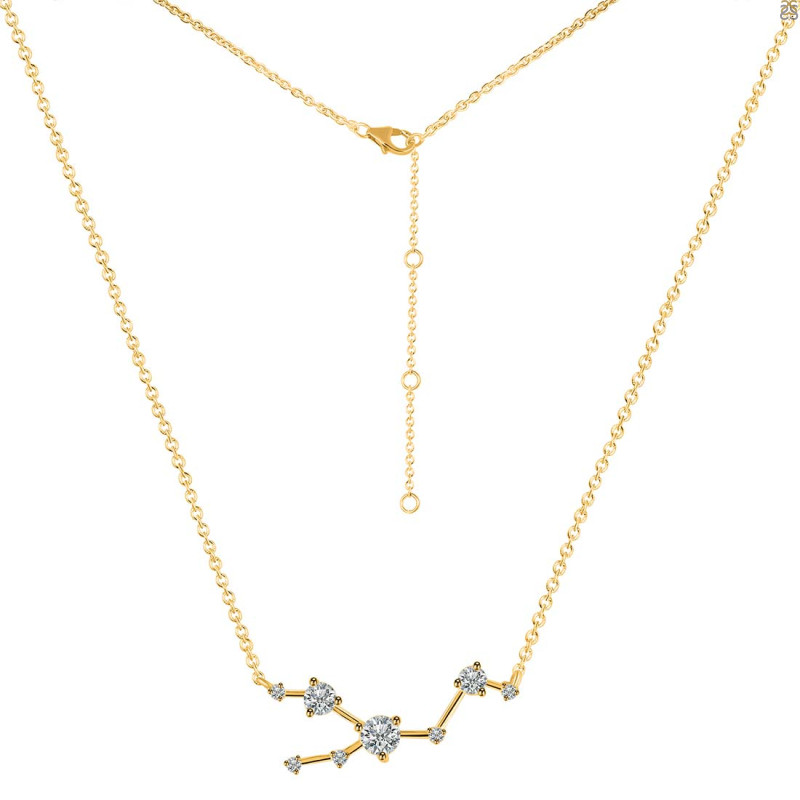 Taurus Zodiac Star Constellation Crystal & White Topaz Necklace CST-RDN-492.