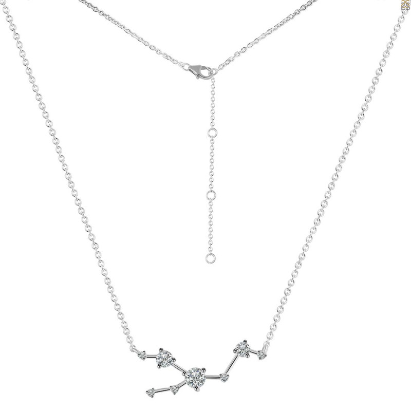 Taurus Zodiac Star Constellation Crystal & White Topaz Necklace