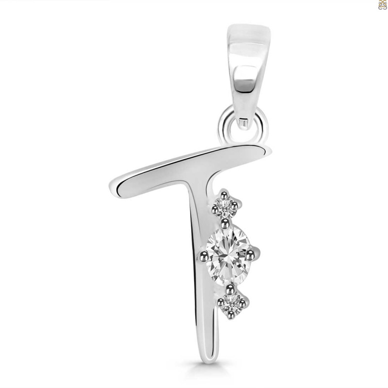 Cubic Zirconia Alphabet T Pendant CUZ-RDA-20.