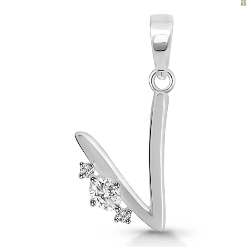 Cubic Zirconia Alphabet V Pendant CUZ-RDA-22.