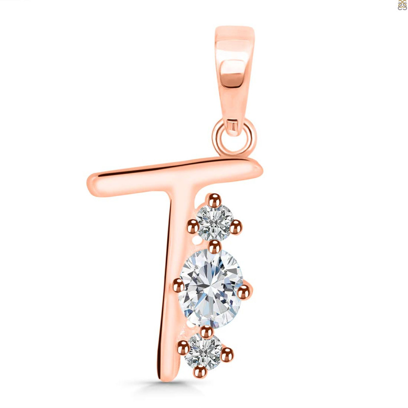 Cubic Zirconia Alphabet T Pendant CUZ-RDA-72.