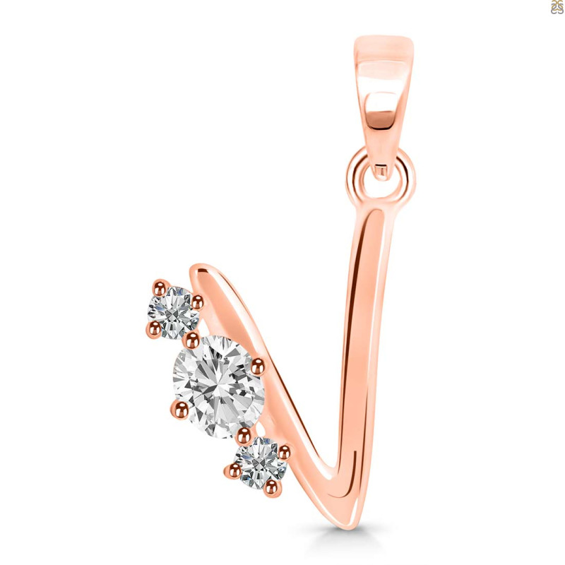 Cubic Zirconia Alphabet V Pendant CUZ-RDA-74.