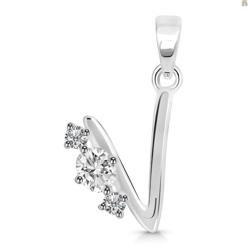 Cubic Zirconia Alphabet V Pendant CUZ-RDA-74.